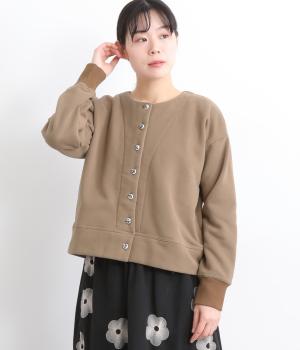 裏起毛ミケ柄刺繍ボタンカーディガン(モカ-F)