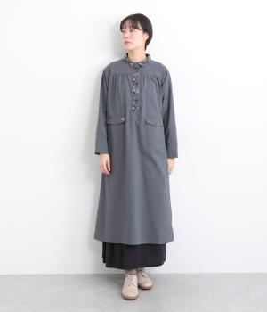 起毛コットン布帛襟花刺繍ワンピース