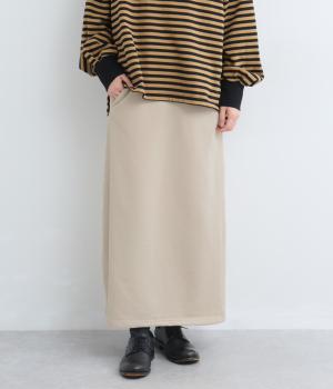 裏毛変形リブ切り替えスカート(ベージュ-F)