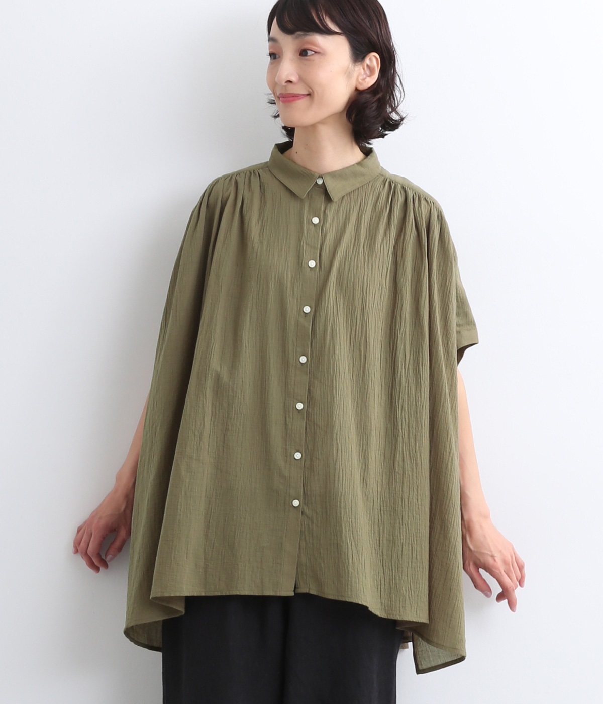 しわボイルシャーリングバンザイチュニック(カーキ-ONESIZE)