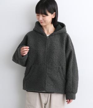 フェイクリングウールフードショートジップコート