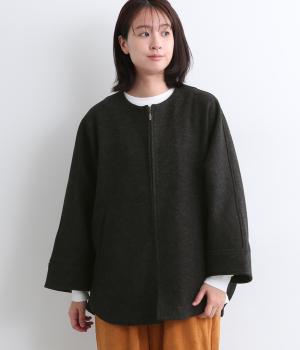カットメルトンジップドルマンコート(チャコール-F)