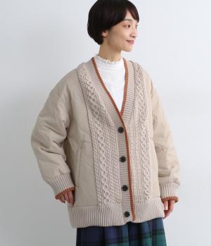 キルト＆アクリルニットドッキングコート(ベージュ-F)