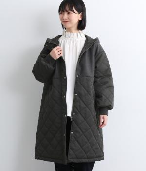 メルトンキルティング異素材切替コート(チャコール-F)