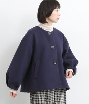 カットメルトン袖タックショートコート(ネイビー-F)