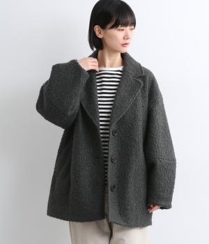 フェイクリングウールシングルコクーンコート(チャコール-F)