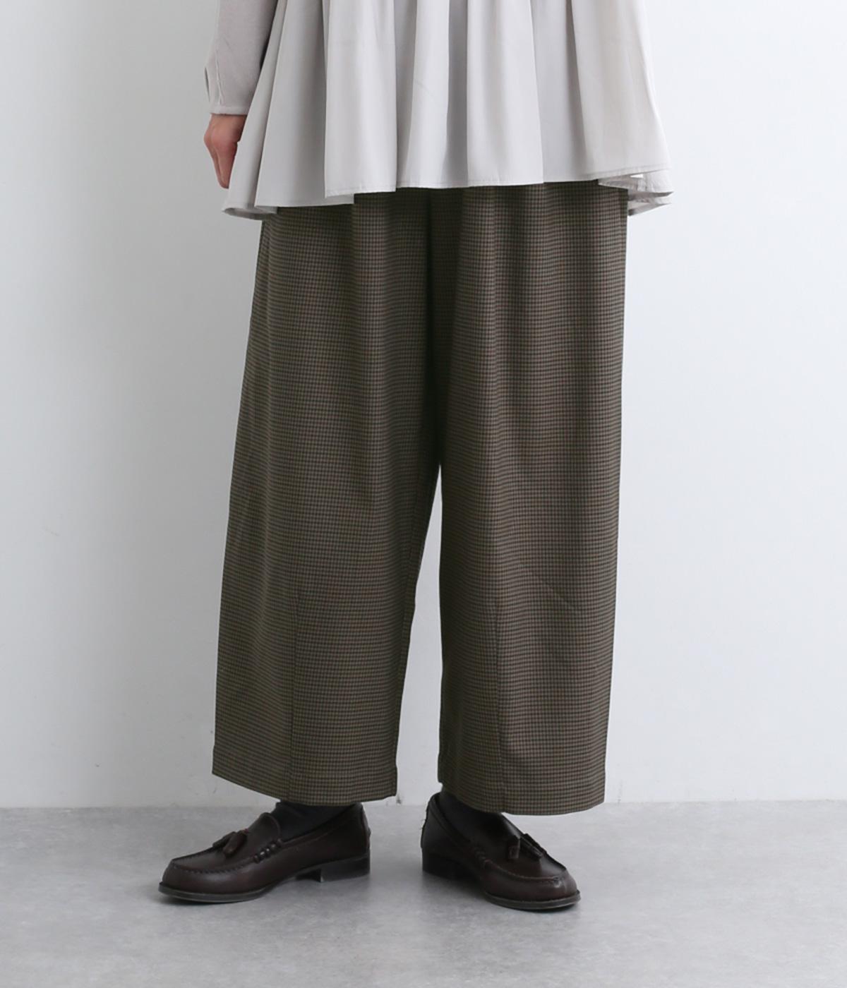 裏起毛チェックワイドコクーンパンツ(ブラウンチェック-F)