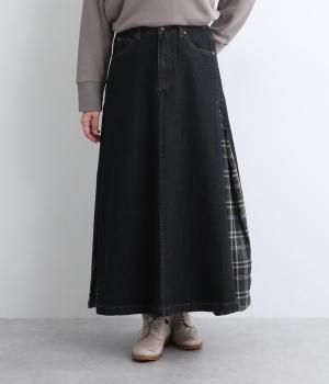 8.5OZデニム×チェックスカート(インディゴ-F)