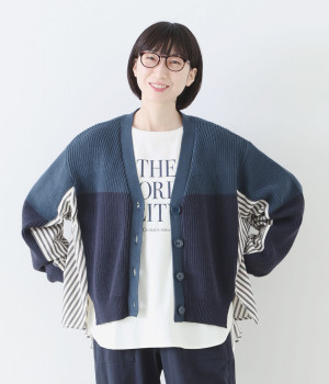 コットンアクリルバルキードッキングカーディガン