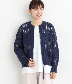 アクリルバルキーメッシュカーディガン
