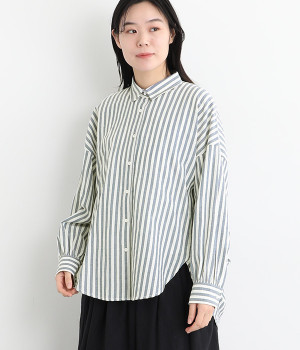 シアーストライプギャザーシャーリングブラウス