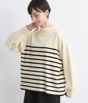 ボリュームスリーブボーダーニットプルオーバー