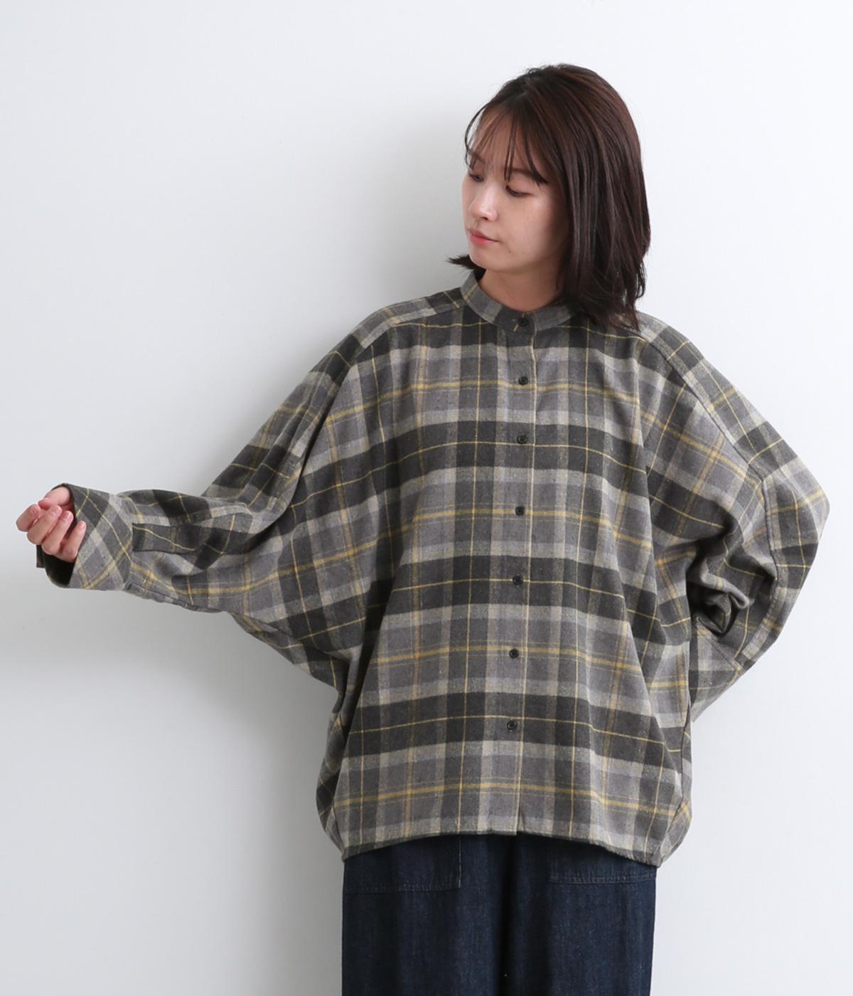 起毛チェックコクーンドルマンチュニック(グレーチェック-F)