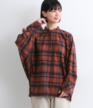 起毛チェックコクーンドルマンチュニック(レッドチェック-F)