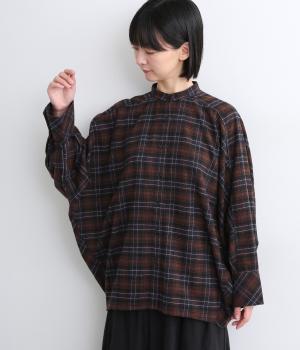 起毛チェックコクーンドルマンチュニック(パープルチェック-F)