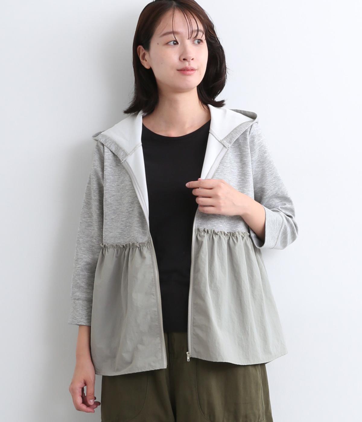 ダンボールニット裾ペプラムパーカ(杢グレー-F)
