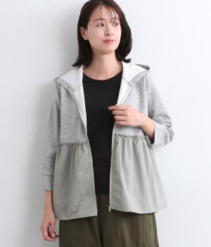 ダンボールニット裾ペプラムパーカ(杢グレー-F)