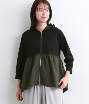 ダンボールニット裾ペプラムパーカ(ブラック-F)