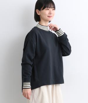 ニットドッキング裏毛プルオーバー(ネイビー-F)