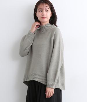 ハイネック立体袖ニットプルオーバー(杢グレー-F)