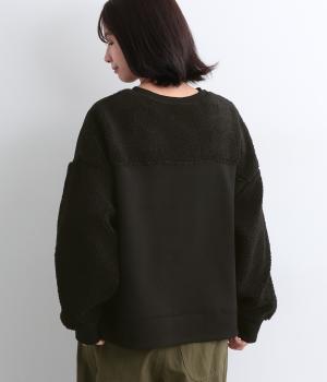 裏毛×ボアスリーブオーバーサイズプルオーバー(ブラック-F)