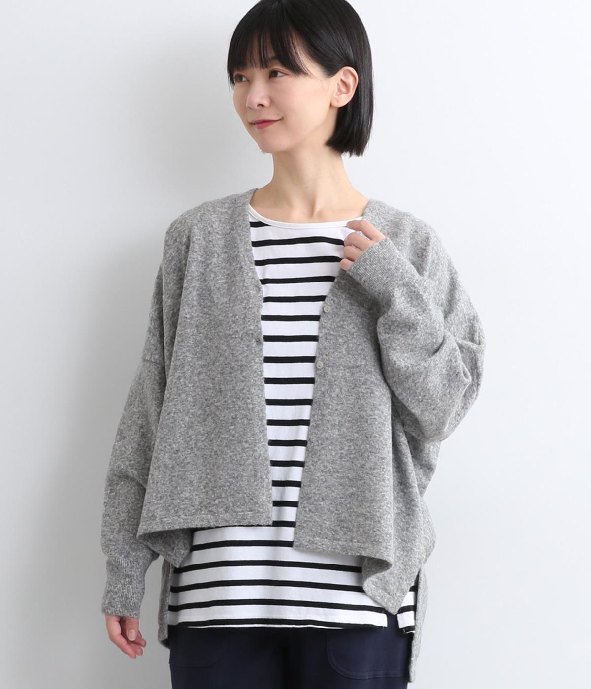 ECOミックスヤーンポンチョVネックカーディガン(杢グレー-F)