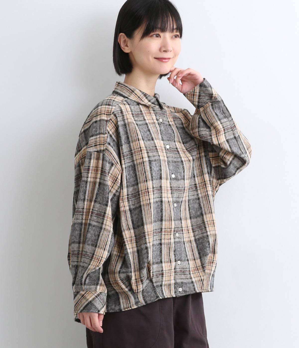 ピグメントチェック裾タックチュニック(ブラックチェック-F)