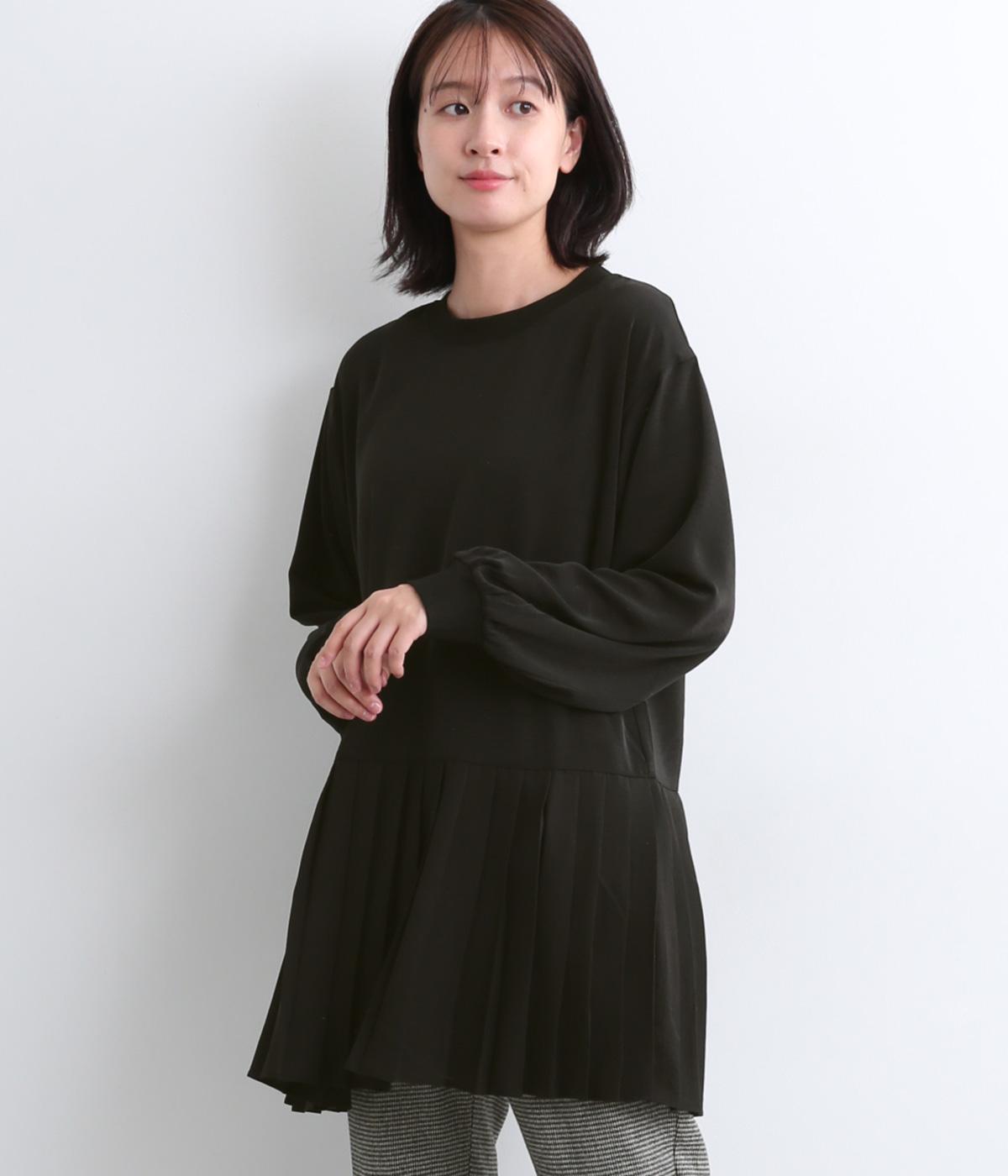 ポリデシン裾プリーツチュニック(ブラック-F)