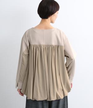 ダンボールポンチ異素材バックバルーンプルオーバー(ベージュ-F)