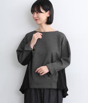 ダンボールポンチ異素材バックバルーンプルオーバー(チャコール-F)