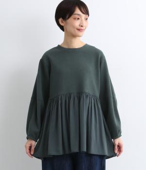 ランタン袖異素材ギャザープルオーバー
