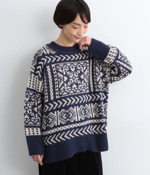 バンダナジャカードニット(ネイビー-F)