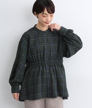レーヨン起毛チェックウエストギャザーチュニックブラウス(ブラックウォッチ-F)
