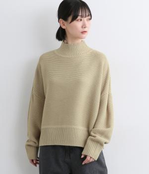 アクリルガーター編ハイネックプルオーバー(ベージュ-F)
