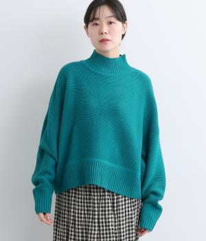 アクリルガーター編ハイネックプルオーバー(ブルー-F)