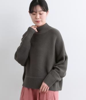 アクリルガーター編ハイネックプルオーバー(チャコール-F)