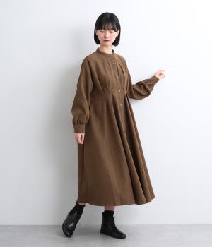 起毛フロントタックデザインワンピース(ブラウン-F)