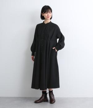 起毛フロントタックデザインワンピース(ブラック-F)