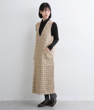ラメツイードジャンパースカート(ベージュ-F)