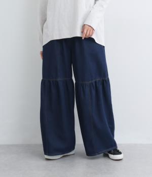 デニム切替ワイドパンツ(ネイビー-F)