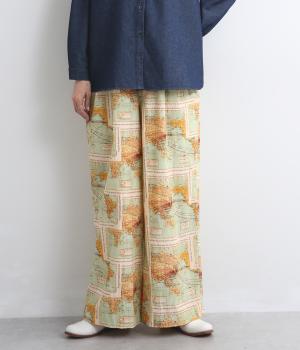 コットンモダールワイドパンツ(マップ柄-F)