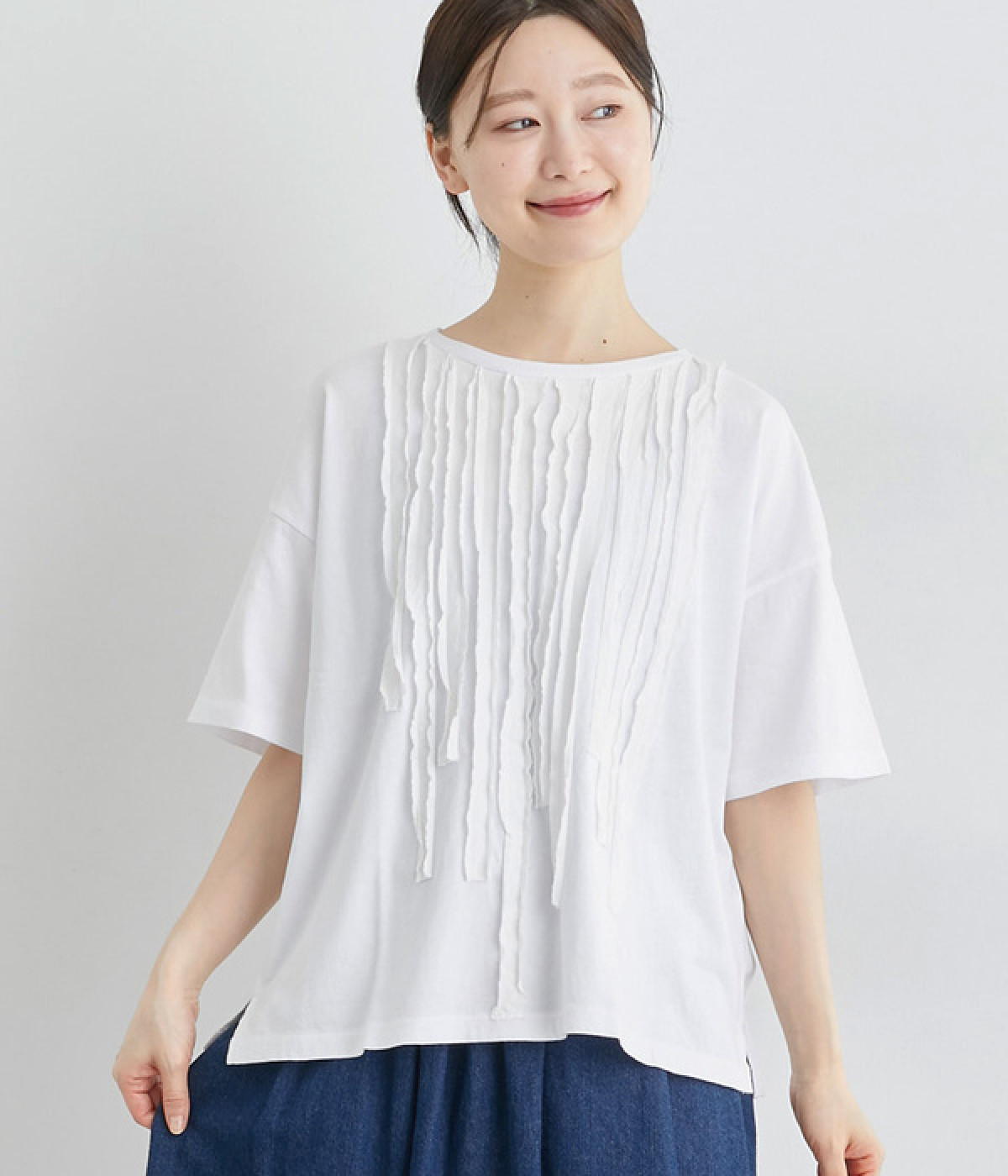 天竺布帛フリンジTシャツ(ホワイト-ONESIZE)