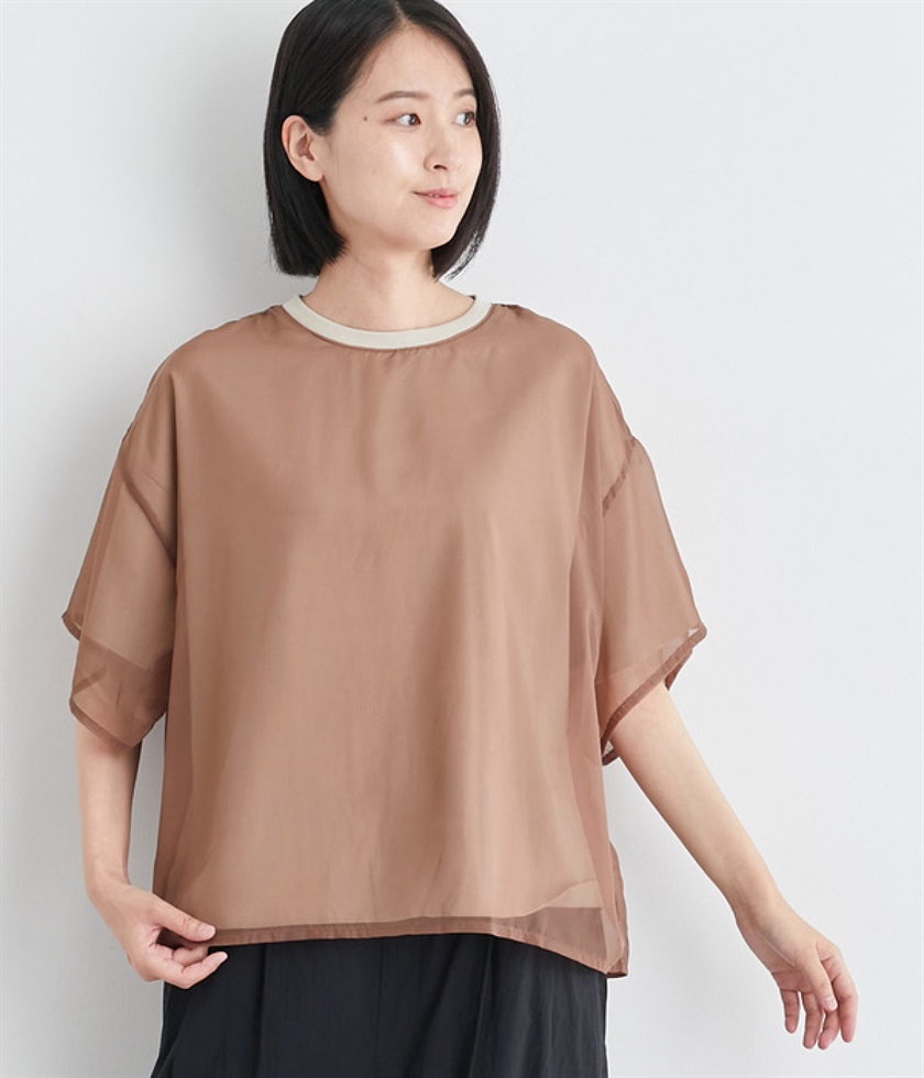 天竺チュール無地2枚重ねTシャツ