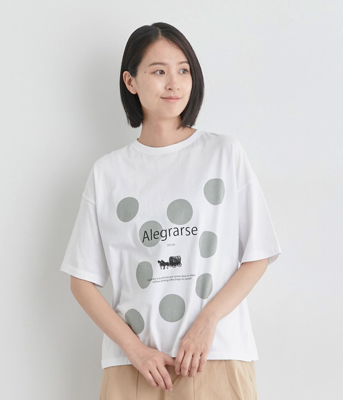 良質天竺ドットプリント6分袖Tシャツ(ホワイト-ONESIZE)