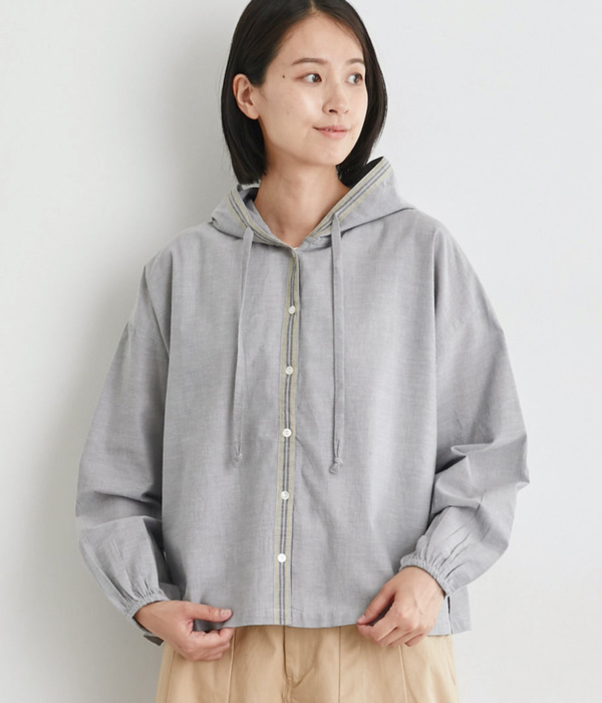 方耳シャンブレーフードシャツ(グレー-ONESIZE)