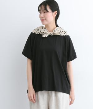 30天竺スカーフ変形ワイドTシャツ(ブラック-ONESIZE)