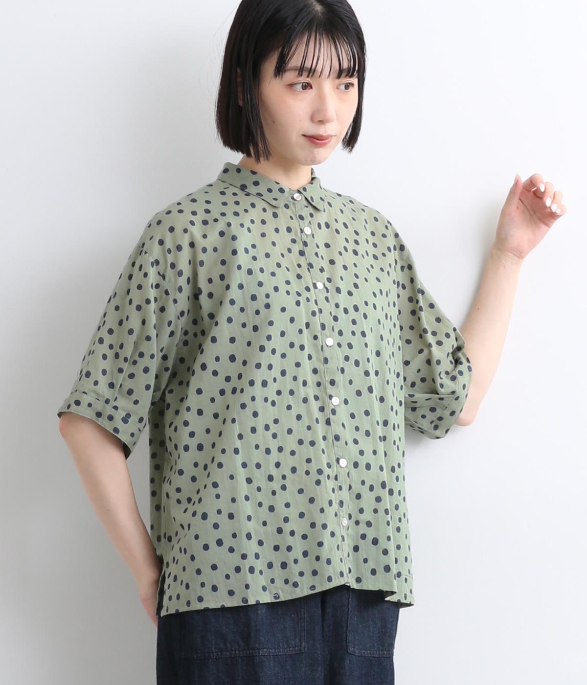 VOILドットプリント半袖シャツ(カーキ-ONESIZE)