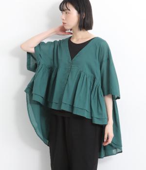 ボイルギャザーカーディガン(ブルーグリーン-ONESIZE)