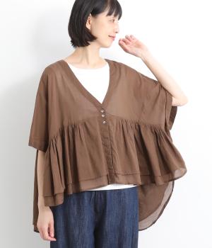 ボイルギャザーカーディガン(ブラウン-ONESIZE)