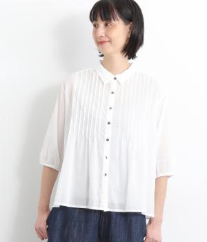 ボイルピンタック7分袖シャツ(ホワイト-ONESIZE)